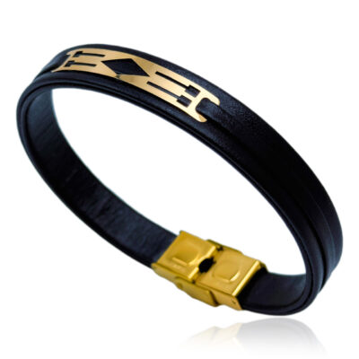 دستبند طلا بند چرم مدل خشت