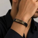 دستبند طلا چرم مردانه