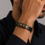 دستبند طلا چرم مردانه