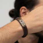 دستبند طلا چرم مردانه