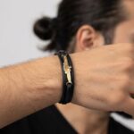 دستبند طلا چرم مردانه