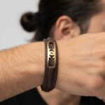 دستبند طلا چرم مردانه