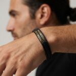 دستبند طلا چرم مردانه