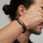دستبند طلا چرم مردانه
