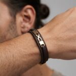 دستبند طلا چرم مردانه